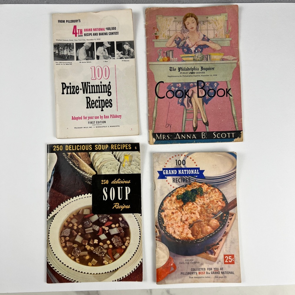 Pillsbury Culinary Arts Vintage Cookbook Lot 4pc Retro 1930s-50s Ephemera